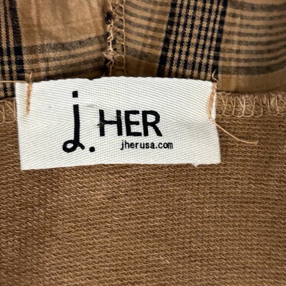 J. HER Mineral Wash Plaid and Raw Hoodie Top sz Medium Raw Out seam Lagenglook - Picture 9 of 12